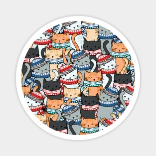 Cats in Winter Scarves & Hats Pattern Magnet